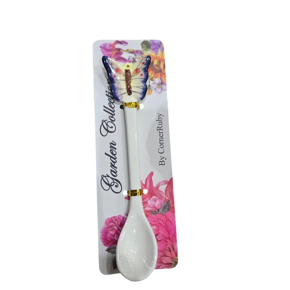 CornerRuby Garden Collection Pink Rose Tea Cup Leaf Saucer Butterfly Spoon‎ Set